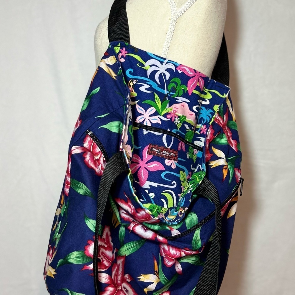 Island Aloha Wear Reversible Hula Girl Tote Bag 12” x 14” x 6” - Picture 4 of 9